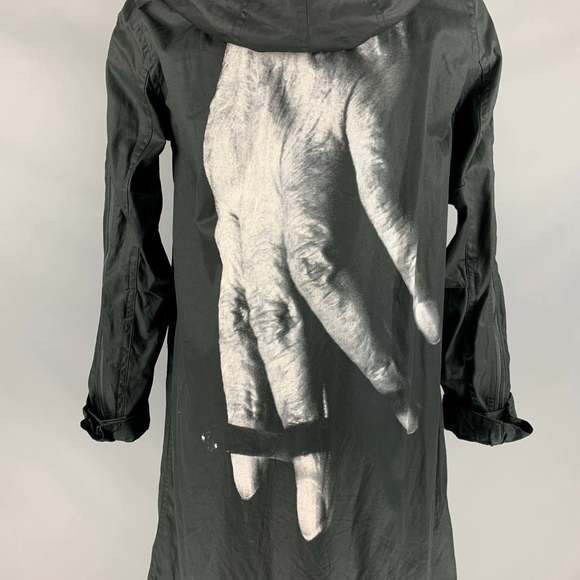MASAHIKO MARUYAMA Black White Graphic Cotton Hooded Coat - Picture 4 of 7